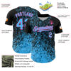 Custom Black Sky Blue-Pink Abstract Fragment Splatter Authentic Baseball Jersey