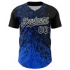 Custom Black Thunder Blue-White Abstract Fragment Splatter Authentic Baseball Jersey