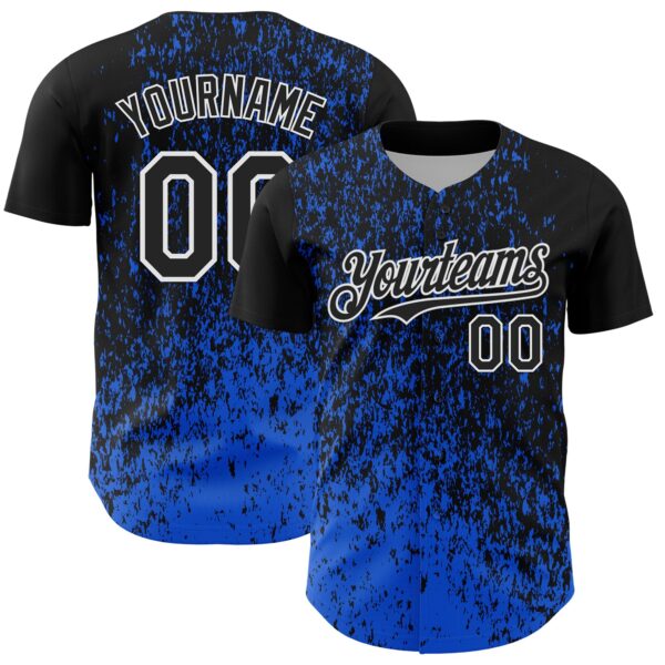 Custom Black Thunder Blue-White Abstract Fragment Splatter Authentic Baseball Jersey