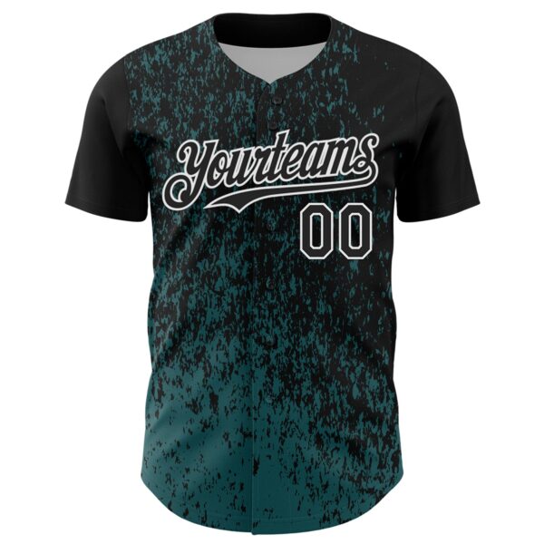 Custom Black Midnight Green-White Abstract Fragment Splatter Authentic Baseball Jersey