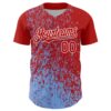 Custom Red Light Blue-White Abstract Fragment Splatter Authentic Baseball Jersey