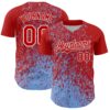 Custom Red Light Blue-White Abstract Fragment Splatter Authentic Baseball Jersey