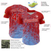 Custom Red Light Blue-White Abstract Fragment Splatter Authentic Baseball Jersey