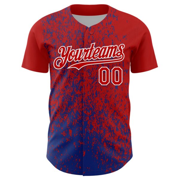 Custom Red Royal-White Abstract Fragment Splatter Authentic Baseball Jersey