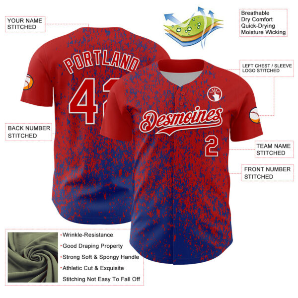 Custom Red Royal-White Abstract Fragment Splatter Authentic Baseball Jersey
