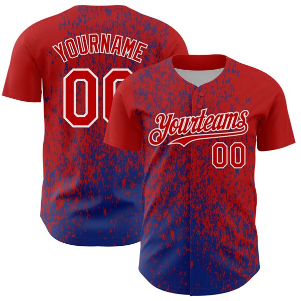 Custom Red Royal-White Abstract Fragment Splatter Authentic Baseball Jersey