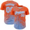 Custom Orange Light Blue-White Abstract Fragment Splatter Authentic Baseball Jersey