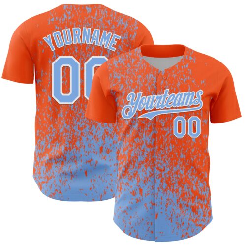 Custom Orange Light Blue-White Abstract Fragment Splatter Authentic Baseball Jersey