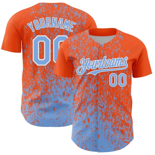 Custom Orange Light Blue-White Abstract Fragment Splatter Authentic Baseball Jersey