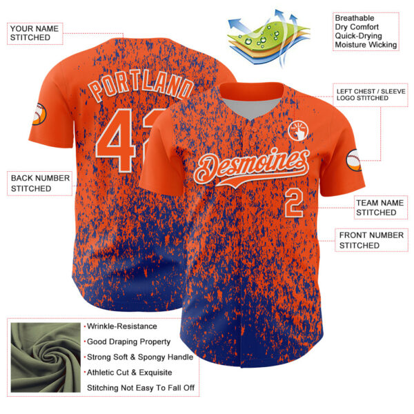 Custom Orange Royal-White Abstract Fragment Splatter Authentic Baseball Jersey