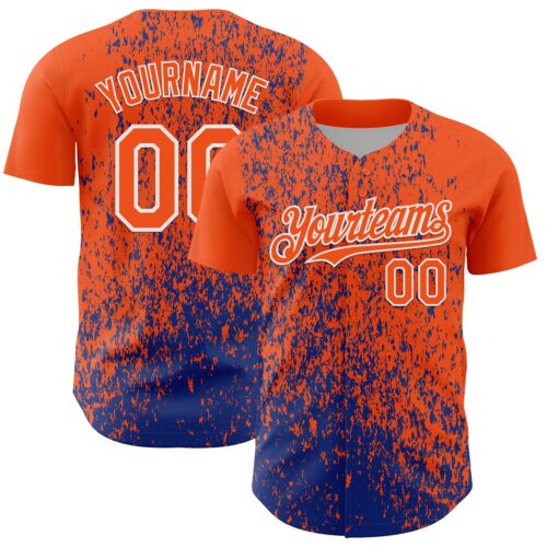Custom Orange Royal-White Abstract Fragment Splatter Authentic Baseball Jersey