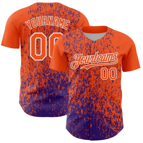 Custom Orange Purple-White Abstract Fragment Splatter Authentic Baseball Jersey