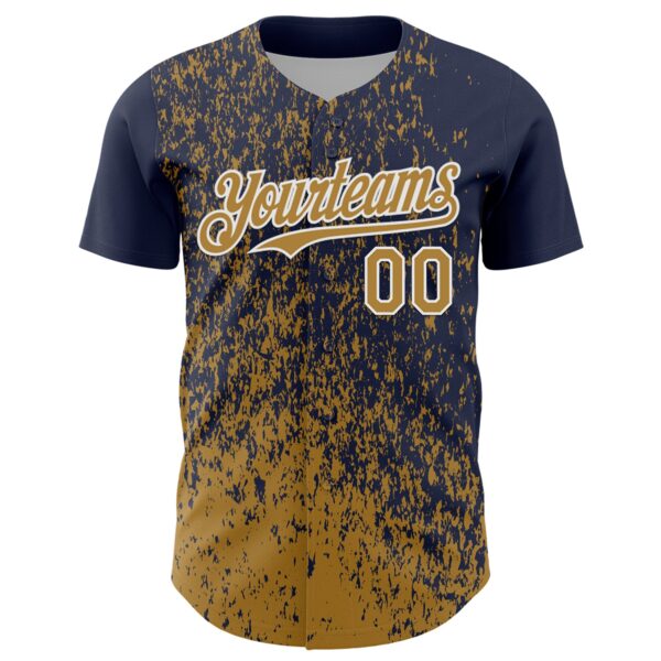 Custom Navy Old Gold-White Abstract Fragment Splatter Authentic Baseball Jersey