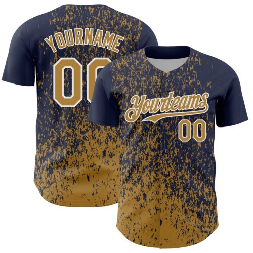 Custom Navy Old Gold-White Abstract Fragment Splatter Authentic Baseball Jersey