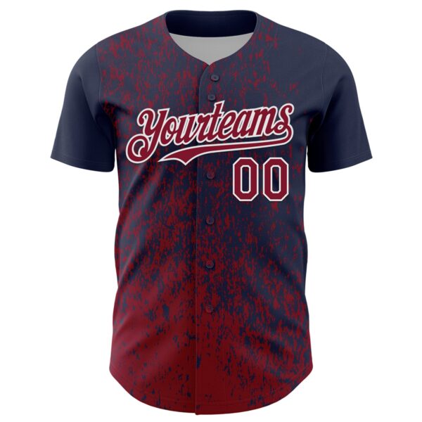 Custom Navy Crimson-White Abstract Fragment Splatter Authentic Baseball Jersey