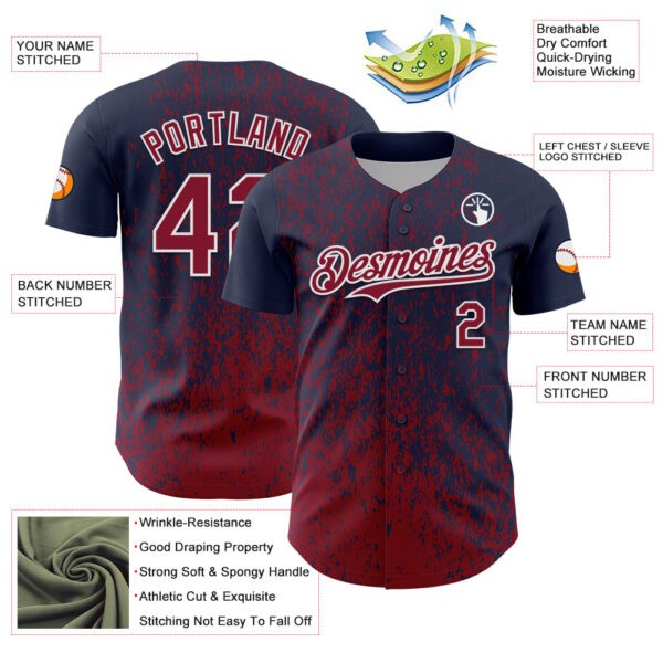 Custom Navy Crimson-White Abstract Fragment Splatter Authentic Baseball Jersey