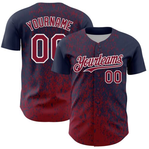 Custom Navy Crimson-White Abstract Fragment Splatter Authentic Baseball Jersey