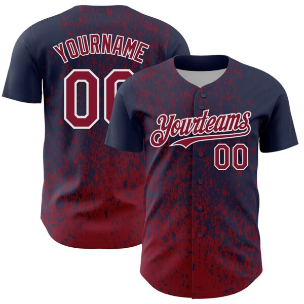 Custom Navy Crimson-White Abstract Fragment Splatter Authentic Baseball Jersey