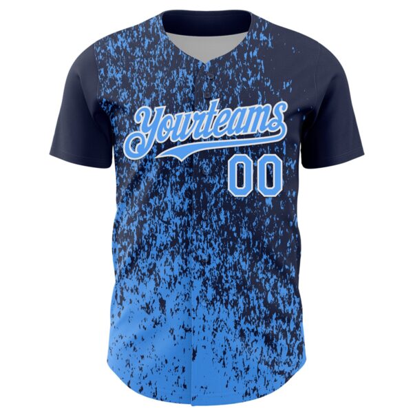 Custom Navy Electric Blue-White Abstract Fragment Splatter Authentic Baseball Jersey