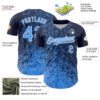 Custom Navy Electric Blue-White Abstract Fragment Splatter Authentic Baseball Jersey