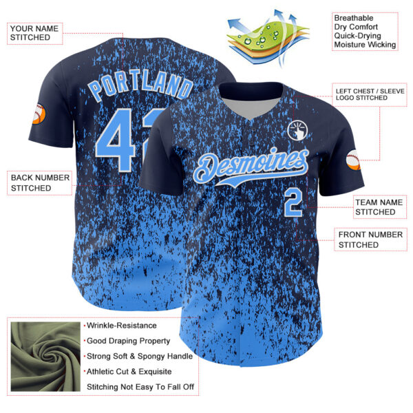 Custom Navy Electric Blue-White Abstract Fragment Splatter Authentic Baseball Jersey