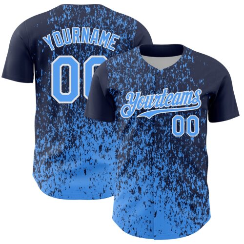 Custom Navy Electric Blue-White Abstract Fragment Splatter Authentic Baseball Jersey