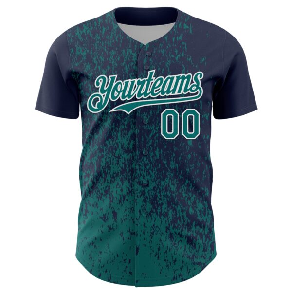 Custom Navy Teal-White Abstract Fragment Splatter Authentic Baseball Jersey