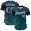 Custom Navy Teal-White Abstract Fragment Splatter Authentic Baseball Jersey
