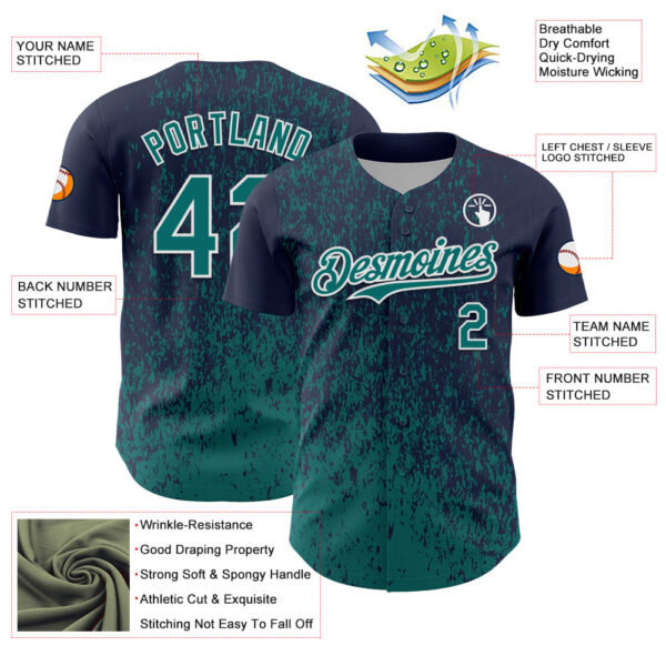 Custom Navy Teal-White Abstract Fragment Splatter Authentic Baseball Jersey