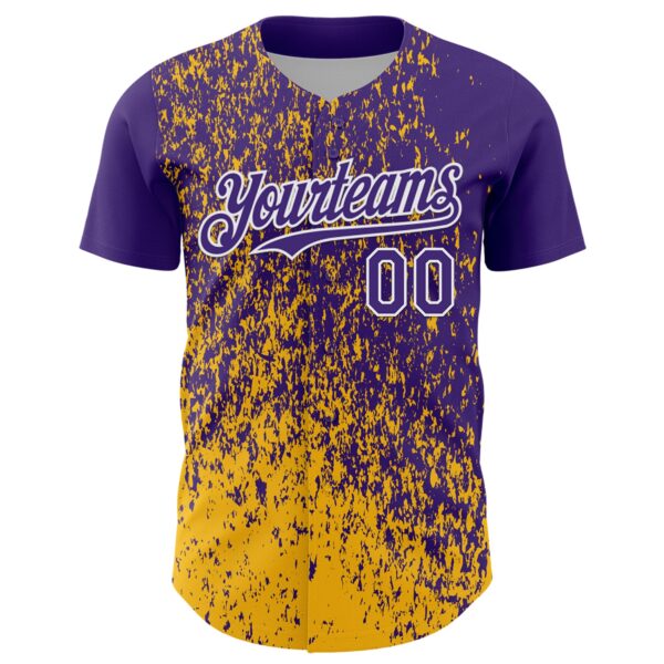 Custom Purple Gold-White Abstract Fragment Splatter Authentic Baseball Jersey
