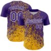 Custom Purple Gold-White Abstract Fragment Splatter Authentic Baseball Jersey