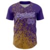Custom Purple Old Gold-White Abstract Fragment Splatter Authentic Baseball Jersey