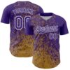 Custom Purple Old Gold-White Abstract Fragment Splatter Authentic Baseball Jersey