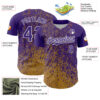 Custom Purple Old Gold-White Abstract Fragment Splatter Authentic Baseball Jersey