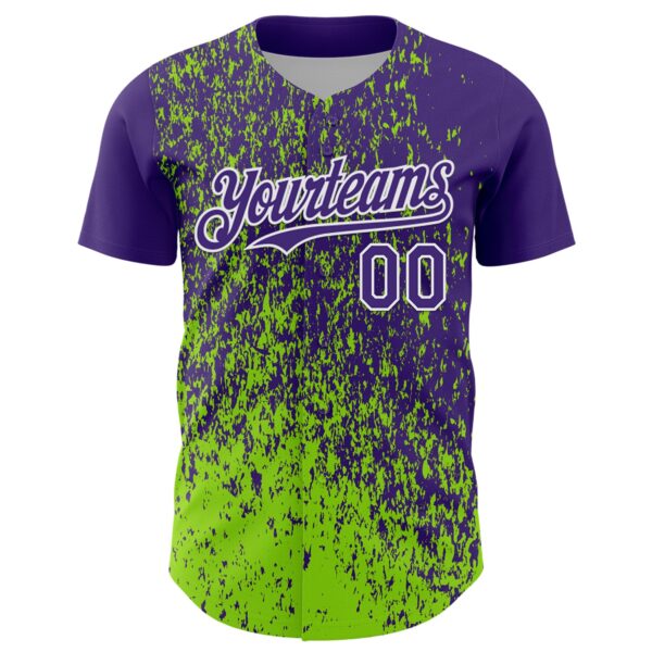 Custom Purple Neon Green-White Abstract Fragment Splatter Authentic Baseball Jersey