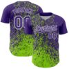 Custom Purple Neon Green-White Abstract Fragment Splatter Authentic Baseball Jersey