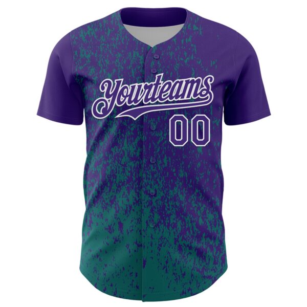 Custom Purple Teal-White Abstract Fragment Splatter Authentic Baseball Jersey