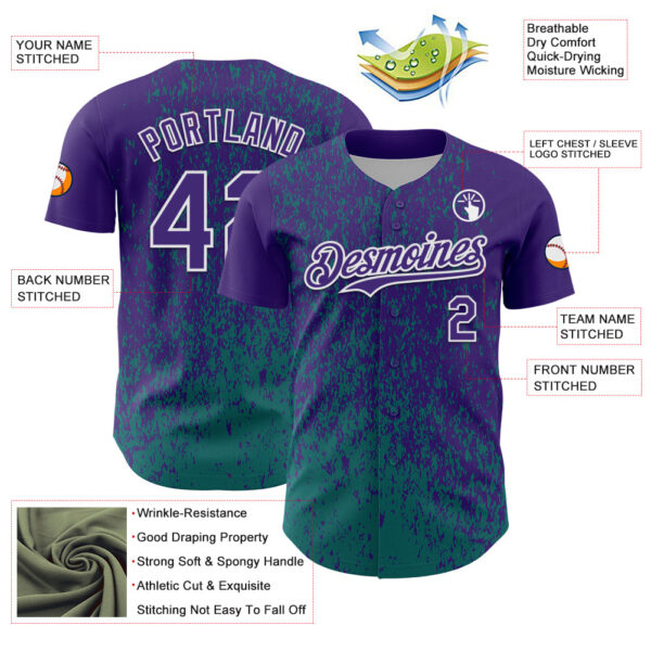 Custom Purple Teal-White Abstract Fragment Splatter Authentic Baseball Jersey