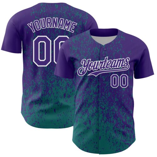 Custom Purple Teal-White Abstract Fragment Splatter Authentic Baseball Jersey