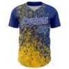 Custom Royal Yellow-White Abstract Fragment Splatter Authentic Baseball Jersey