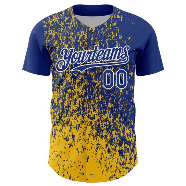 Custom Royal Yellow-White Abstract Fragment Splatter Authentic Baseball Jersey