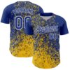 Custom Royal Yellow-White Abstract Fragment Splatter Authentic Baseball Jersey
