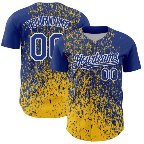 3DPattern13083 Custom Royal Yellow-White Abstract Fragment Splatter Authentic Baseball Jersey