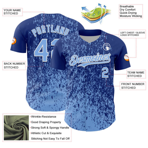 Custom Royal Light Blue-White Abstract Fragment Splatter Authentic Baseball Jersey