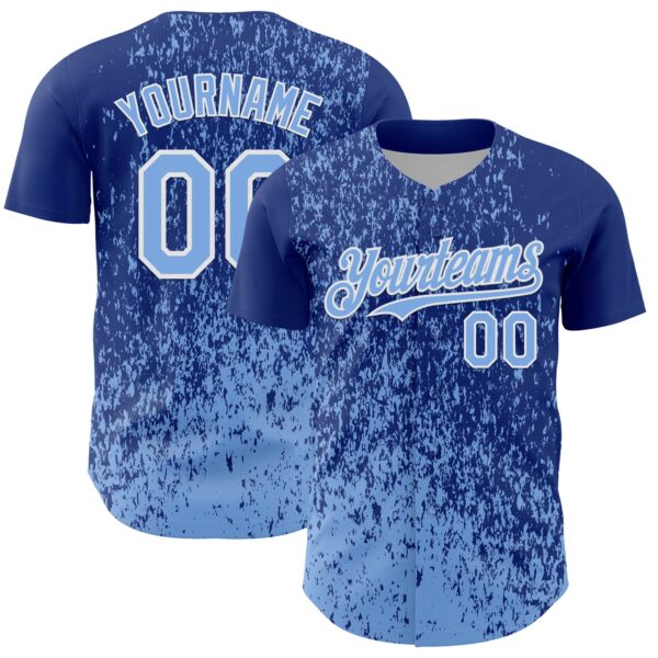 Custom Royal Light Blue-White Abstract Fragment Splatter Authentic Baseball Jersey