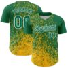 Custom Kelly Green Gold-White Abstract Fragment Splatter Authentic Baseball Jersey