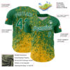 Custom Kelly Green Gold-White Abstract Fragment Splatter Authentic Baseball Jersey
