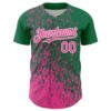 Custom Kelly Green Pink-White Abstract Fragment Splatter Authentic Baseball Jersey