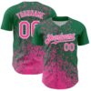 Custom Kelly Green Pink-White Abstract Fragment Splatter Authentic Baseball Jersey