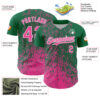 Custom Kelly Green Pink-White Abstract Fragment Splatter Authentic Baseball Jersey